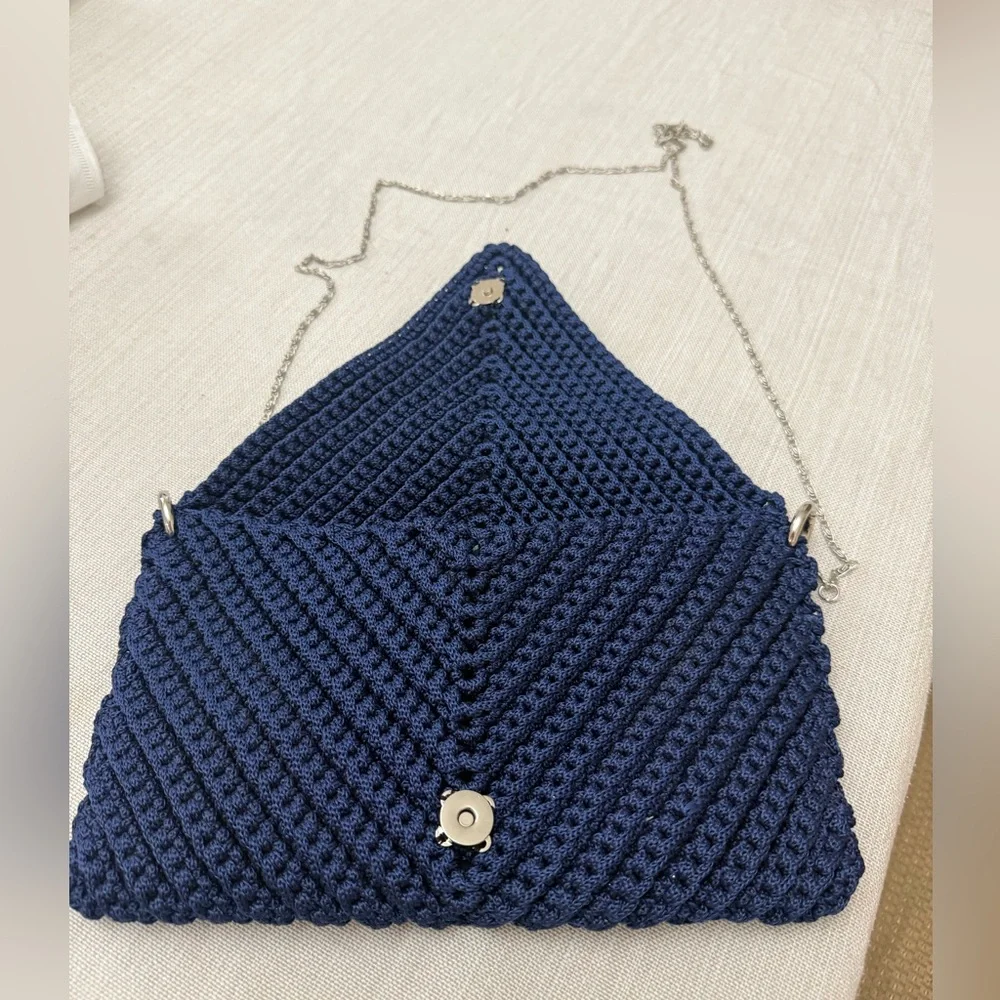 Handmade Navy Crochet Clutch with Detachable Chain – New – Gifted from Greece